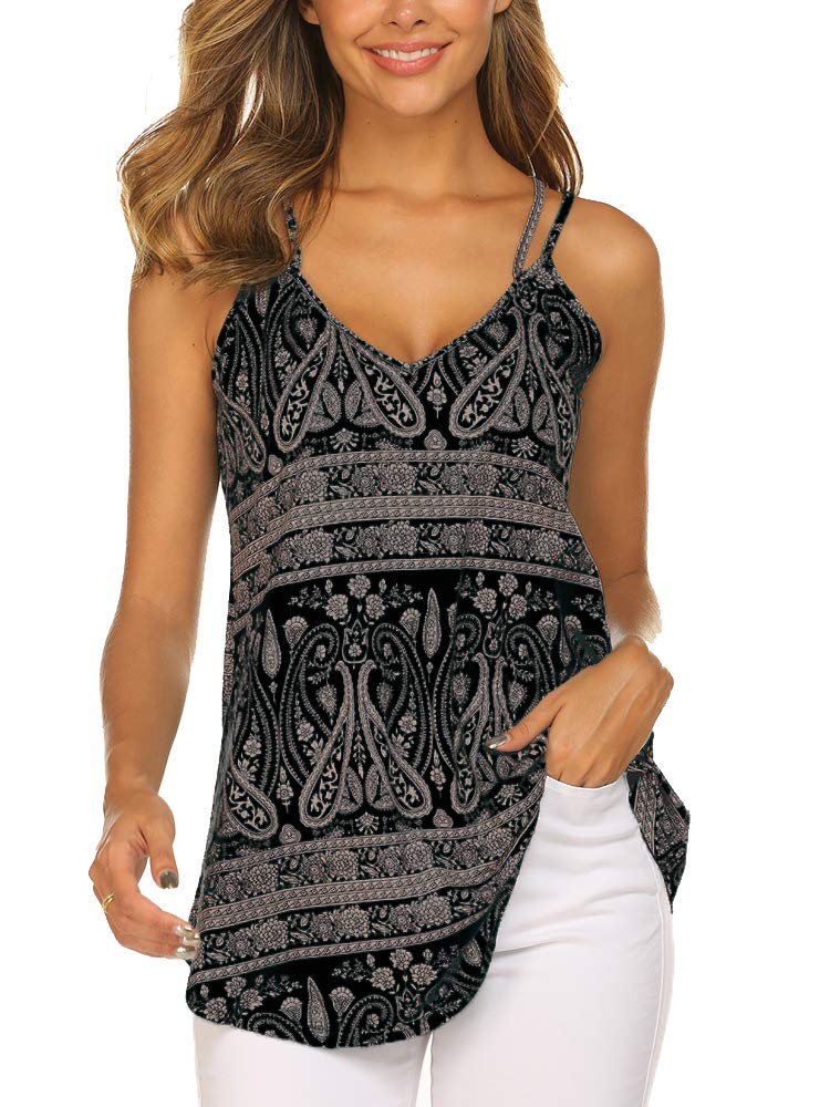 Supnier Tanks for Women Boho Printed Tops Loose Sleeveless Shirts Plus Size Beach Tunic Blouses(Black,XL) - Image 1